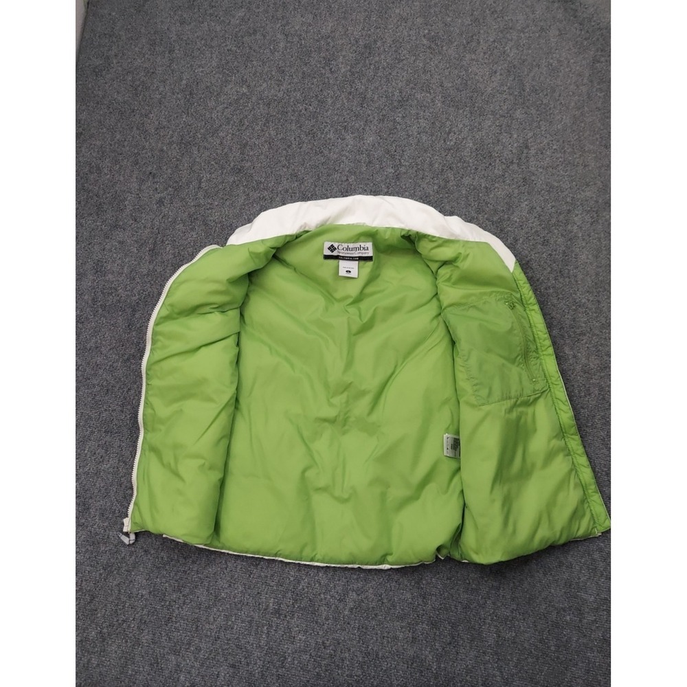Columbia Down Vest Women Large White Green Full Zip Goose Puffer Mock Neck Zip - Picture 8 of 13